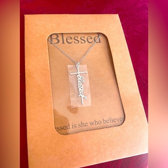 Blessed Cross Silver Necklace, NWT. - Picture 3 of 6